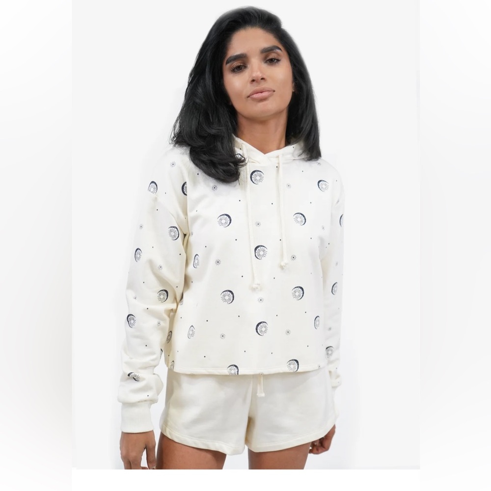 Belle Du Jour Kelly Cropped  Drawstring Sun/Moon Pullover Hoodie